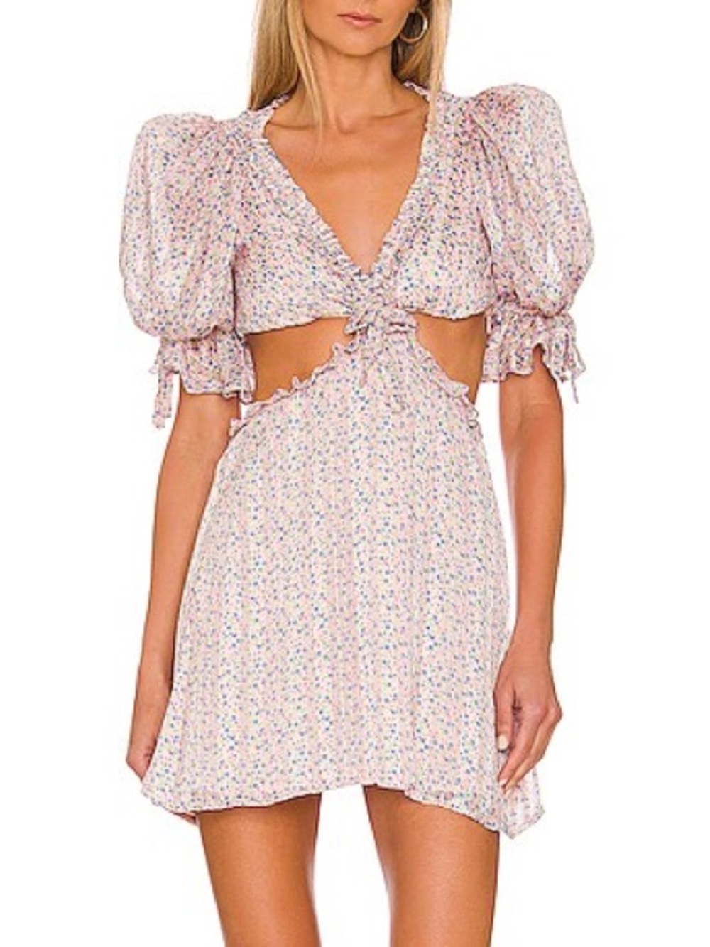 For Love & Lemons Phoebe Pink Floral Satin Cut Out Mini Dress, NWT, Size L